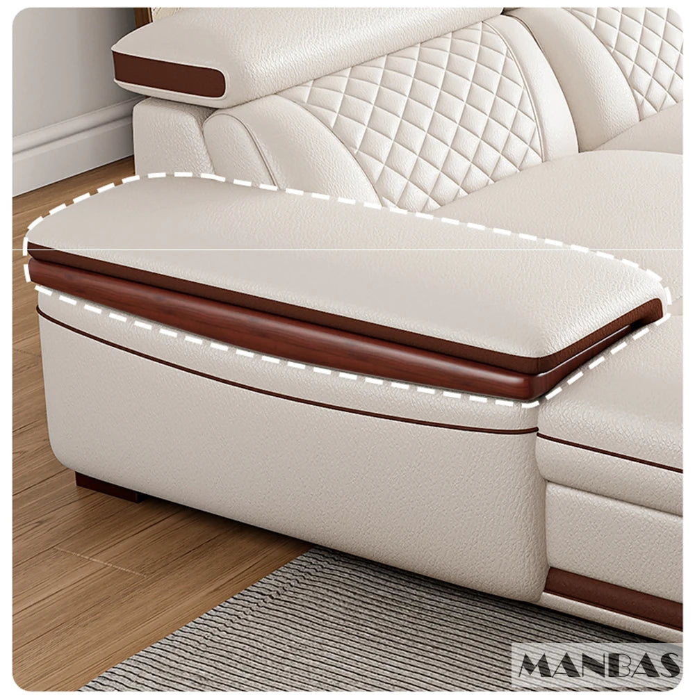 MINGDIBAO Premium Italian Genuine Leather Sofa Set for Living Room with Adjustable Headrests, Bluetooth Speaker, Wireless Charge - Clikcy