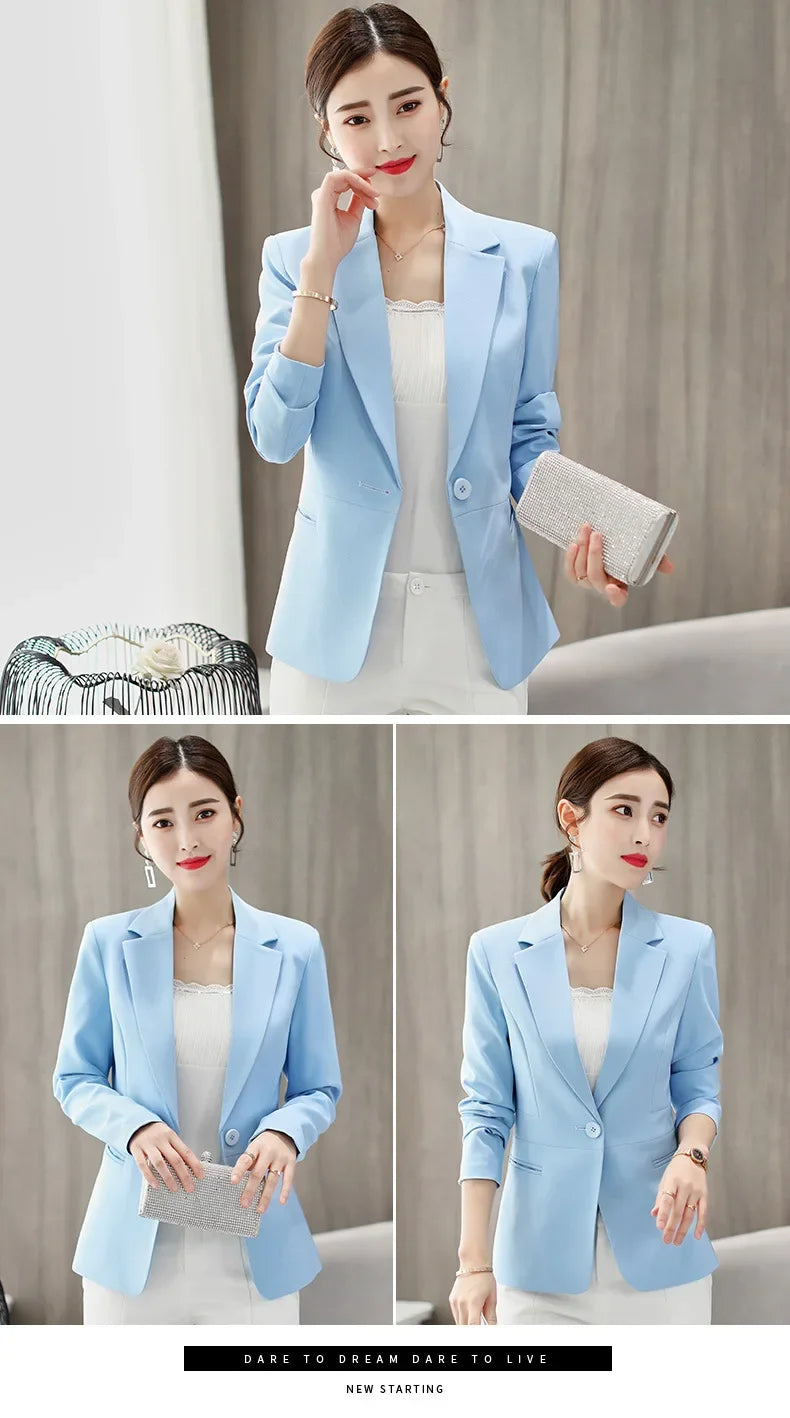Spring Blue Women's Long-sleeved Suit Jacket, Korean Style Slim Short Coat Women, Asian Size M-XXXL, Girl's Blazers - Clikcy
