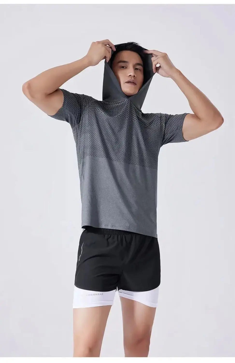 Youthful Vitality Summer Sweatshirts Thin Men's Printing Hooded Quick Drying Breathable Casual Motion Loose Short Sleeve Tops - Clikcy