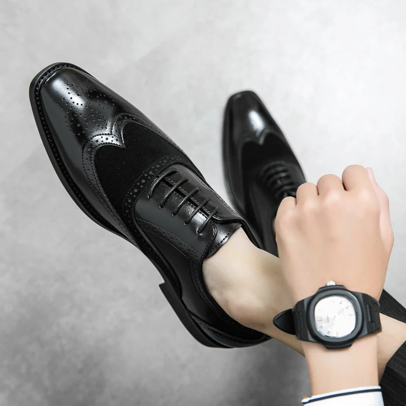 Men Genuine Cow Leather Brogue Wedding Business Mens Casual Flats Shoes Luxury Brand Oxford Shoes for Men's Shoes Platform Shoes