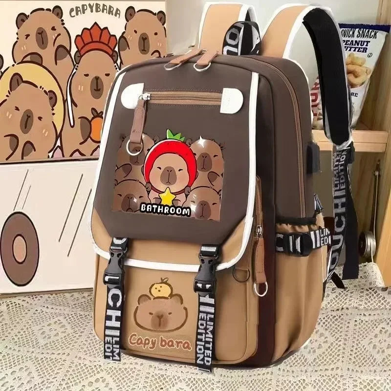 Stylish Kawaii Capybara Computer Backpack College School Casual Daypack Teens Bag Large Capacity Adjustable Strap Schoolbag - Clikcy