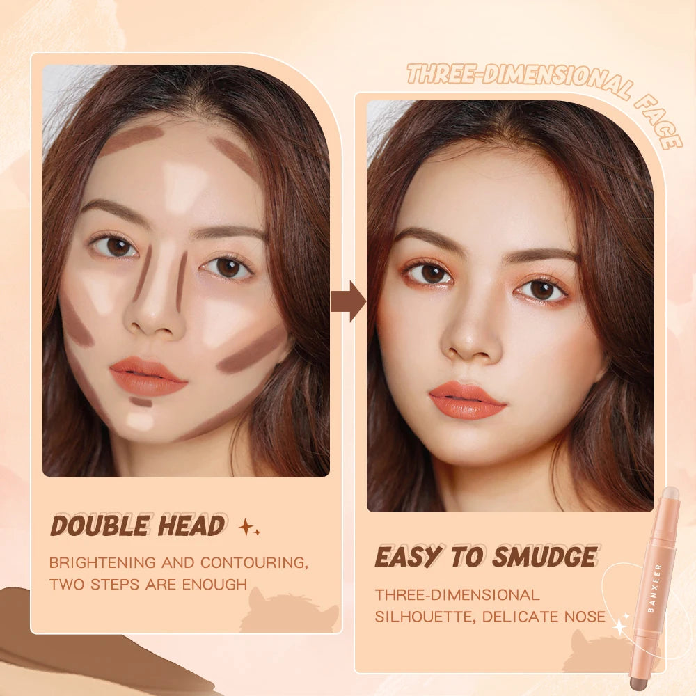 BANXEER Contour Stick Double Head Contour Pen Waterproof Matte Finish Highlighters Shadow Contouring Pencil Cosmetics For Face - Clikcy