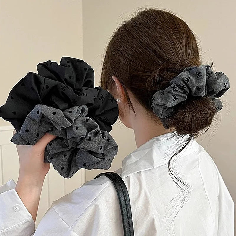 Elegant Black and Gray Cloth Bow Hair Rope for Women Temperament High Ponytail Hair Rope Fashion Girl Does Not Hurt The Hair Scr - Clikcy