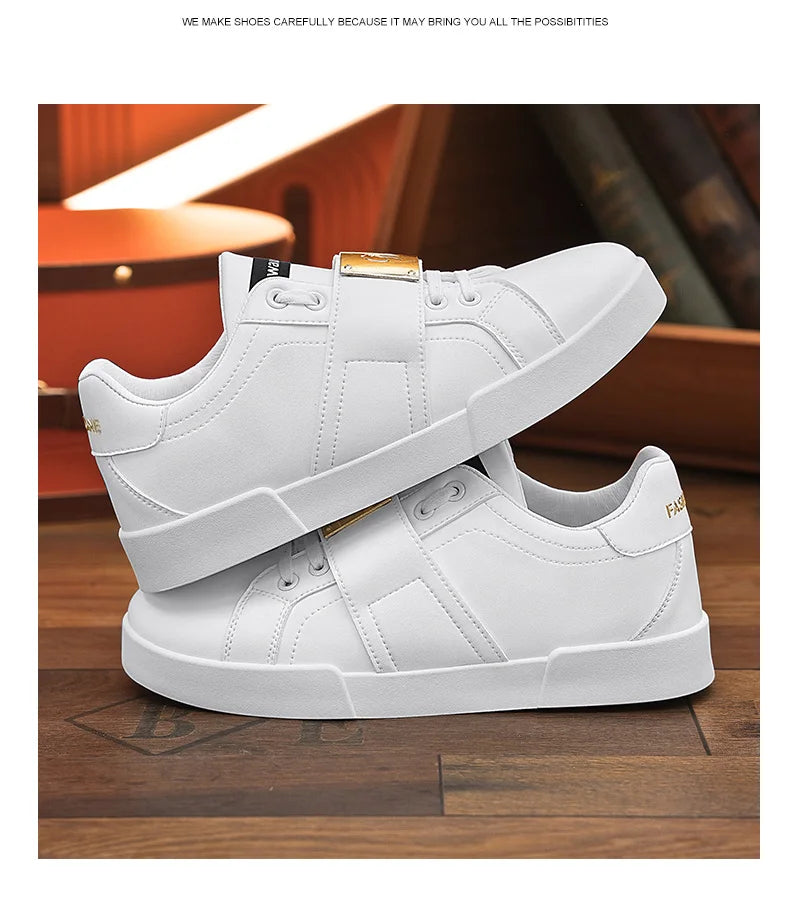 HKDQ Classic Black Sneakers For Men Fashion Design Leather Casual Sneakers Man Street Style Comfortable Men's Skateboard Shoes