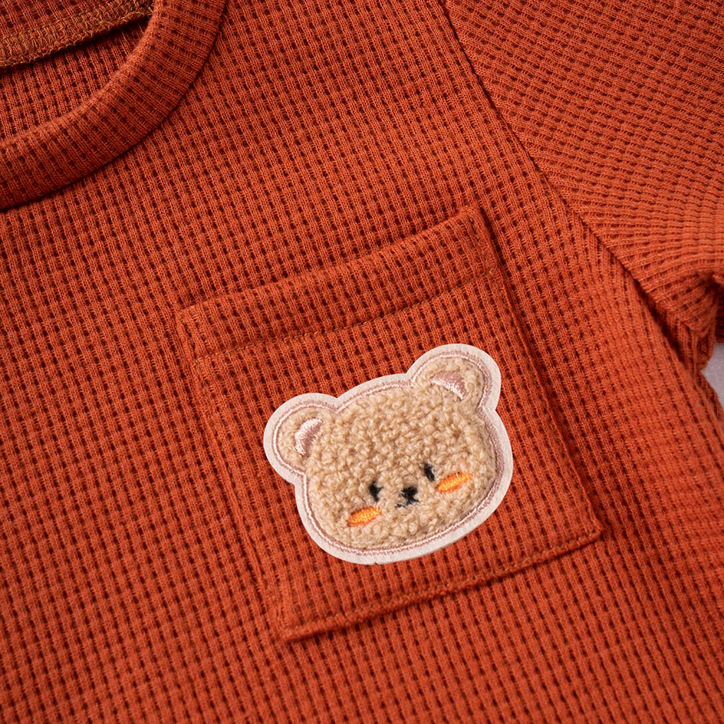 Kids Suit Summer Boys Girls Solid Colour Suit 0-6Y Cute Bear Short Sleeve + Breathable Shorts 2pcs Comfortable and Skin-friendly - Clikcy