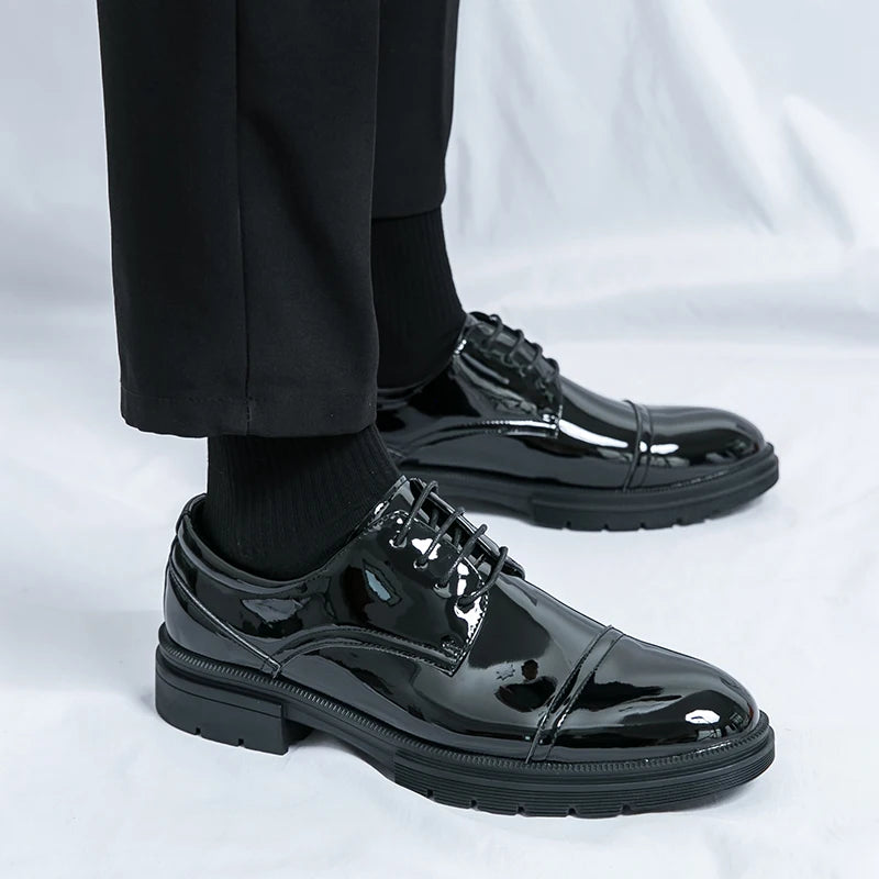 Classic Green Style Casual Derby Formal Shoes Career Office Leather Shoes Pointy Toe Handmade Business Wedding Dress Shoes Men - Clikcy