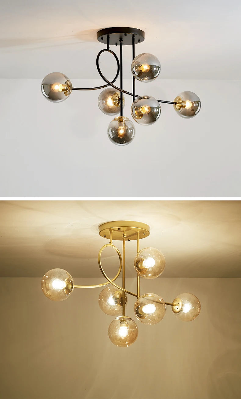 JUNYU Nordic Modern Chandelier Magic Bean Glass Ceiling LED Gold/Black Luxury Pendant Light for Living Room Bedroom Home Decor - Clikcy
