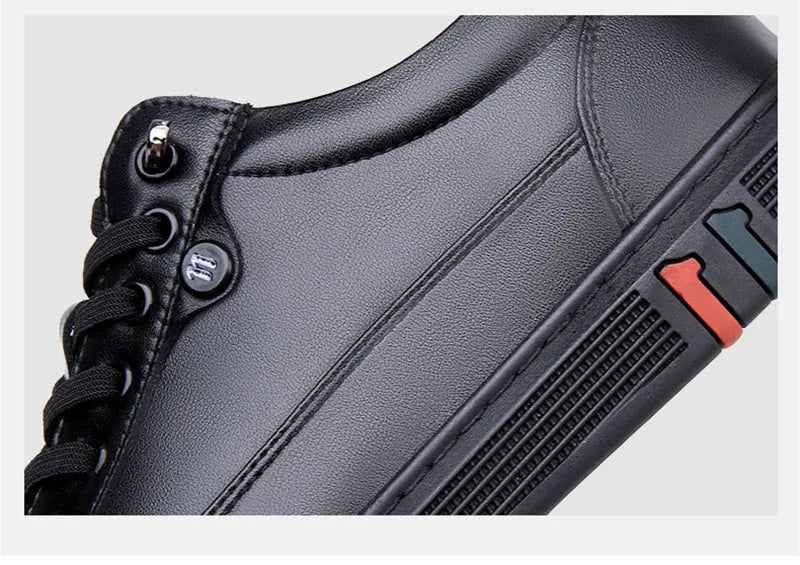 Spring Autumn Genuine Leather Shoes Men Footwear Soft Cowhide Casual Flat Brand Pure Black - Clikcy