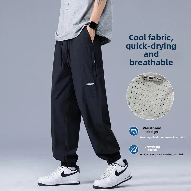 Men's Pants Summer Quick Dry Breathable Ice Silk Work Pants Elastic Casual Sports Large Size Streetwear Men Cargo Pants Vintage - Clikcy