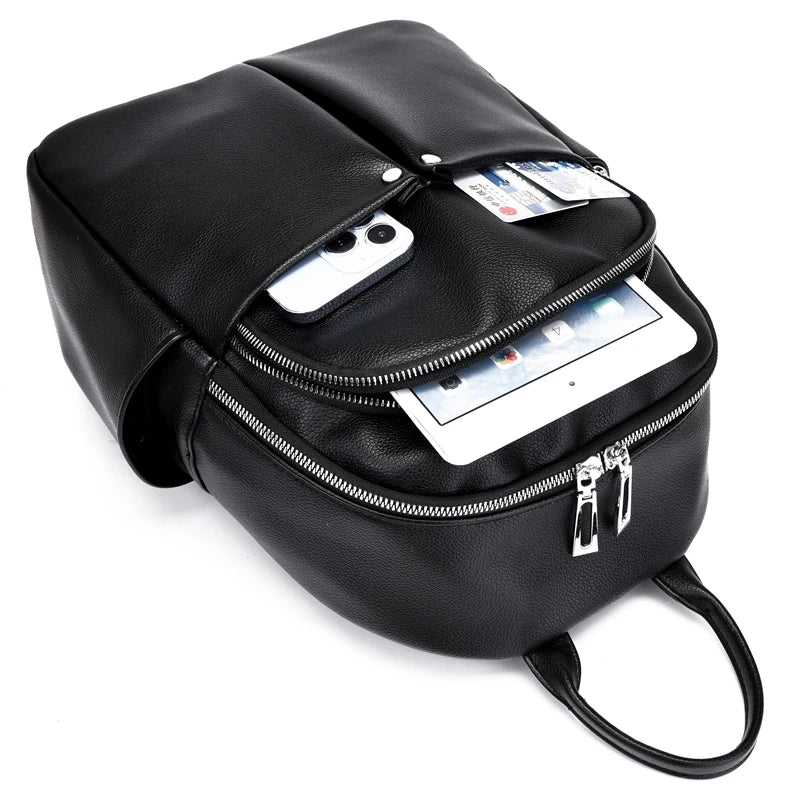 New High-quality Women's Backpack Travel Large Backpack PU Leather Handbag Schoolbag For Girls Women's bag Female Shoulder Back - Clikcy