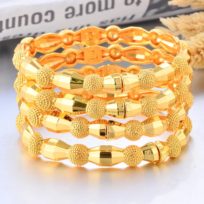 24K Luxury Gold Color Bangles For Women Wedding Bride Bracelets Gold Color Jewelry Middle East African Gifts