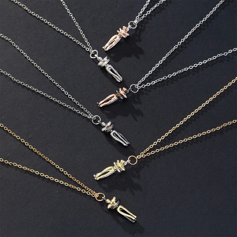 Chic Black Hug Pendant Necklace for Couples - Elegant Love Symbol,Perfect for Party & Daily Wear - Clikcy