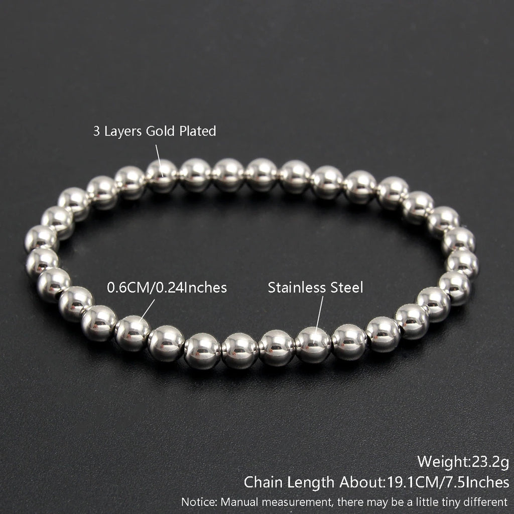 MHS.SUN Trend Stretch Stainless Steel Bracelets Gold Sliver Color 2MM 5MM 8MM Stacked Ball Beaded Bracelet For Women Men Jewelry