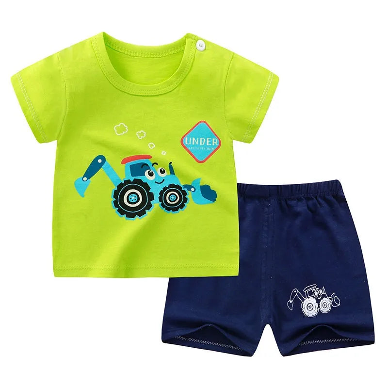 Child Clothing Sets Boys Cartoon Print Tshirt Simple Fashion Tees Shorts New Cute Tops Tracksuits Kids Short Sleeve Tops Shorts - Clikcy