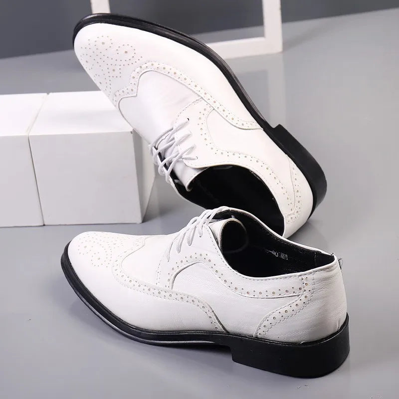 Men's Classic Retro Brogue Shoes Mens Lace-Up Business Leather Shoes Dress Office Flats Men Wedding Party Oxfords Work Footwear
