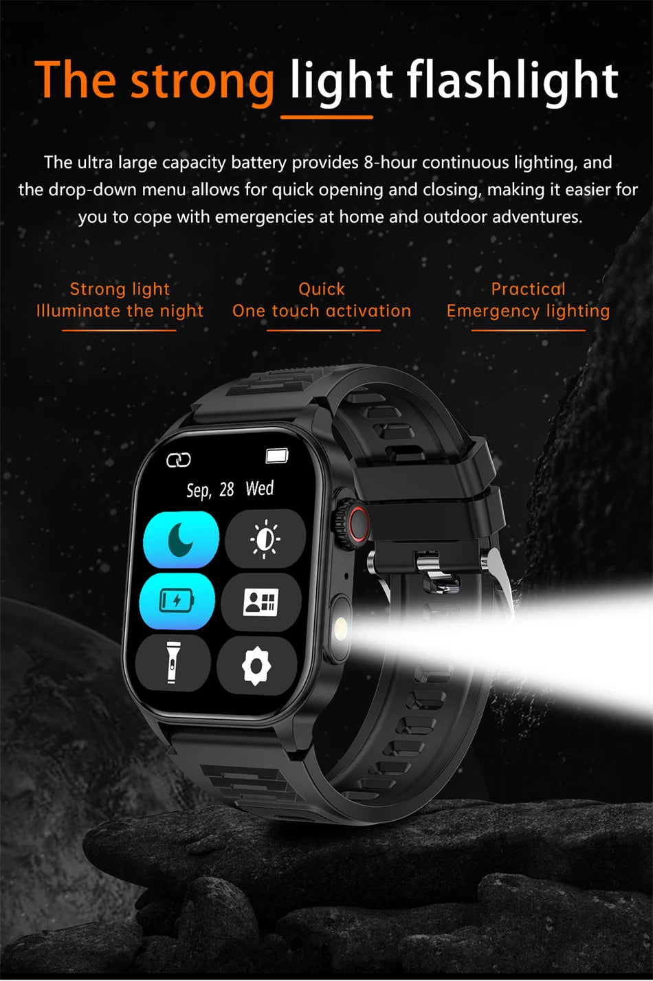 LIGE Smart Watch for Men 3ATM Waterproof Bluetooth Call Health Monitor With Flashlight 370mahBattery 100+Sport Mode Smartwatches - Clikcy