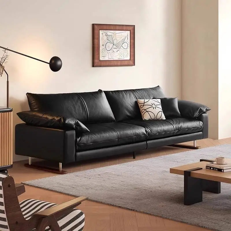 Comfortable Vintage Sofas Fancy Genuine Leather Lounge Living Room Couches Designer Solid Wood Divano Da Soggiorno Furniture - Clikcy