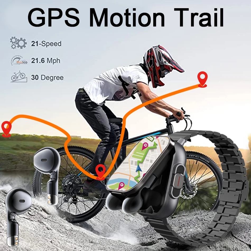 2024 Smart Watch 2 in 1 With Earphone Smartwatch Bluetooth Call Men Watch GPS Track Heart Rate Monitor Play Music SmartWatch - Clikcy