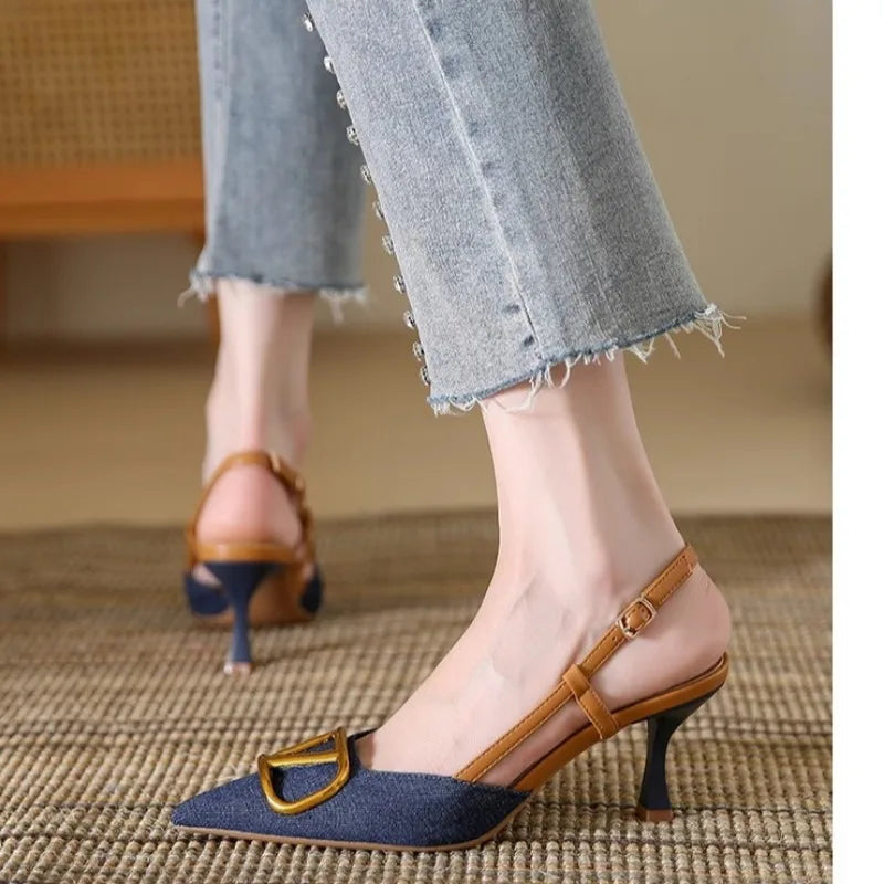 Fashion Slingback Black Comfortable Women Summer Pumps Shoes Outside Very High Heel Sandals 2025 Trend for Wedding Party Dress