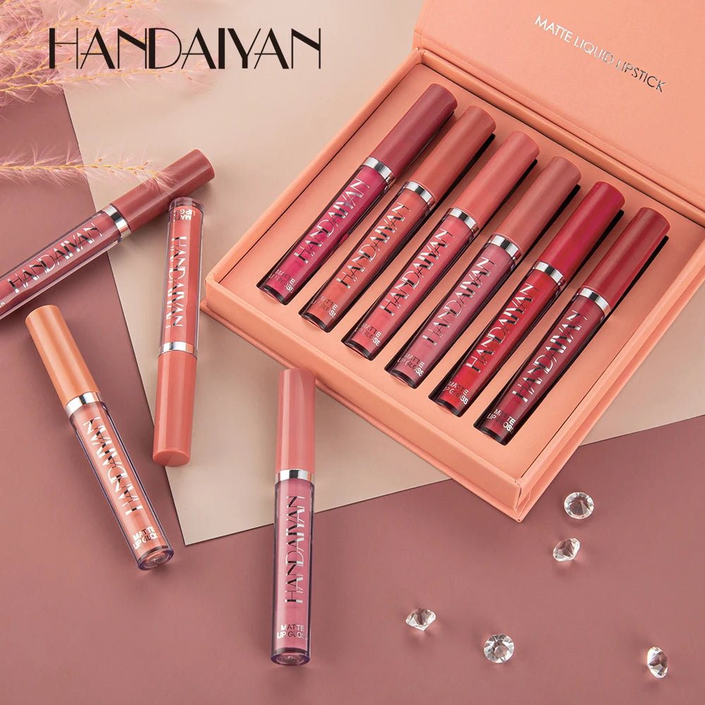 HANDAIYAN Set of 6 NonStick Cup Liquid lipstick , Long-Lasting Lip Gloss Gift Box – Matte Finish Lip Gloss, Resistant to Fading - Clikcy