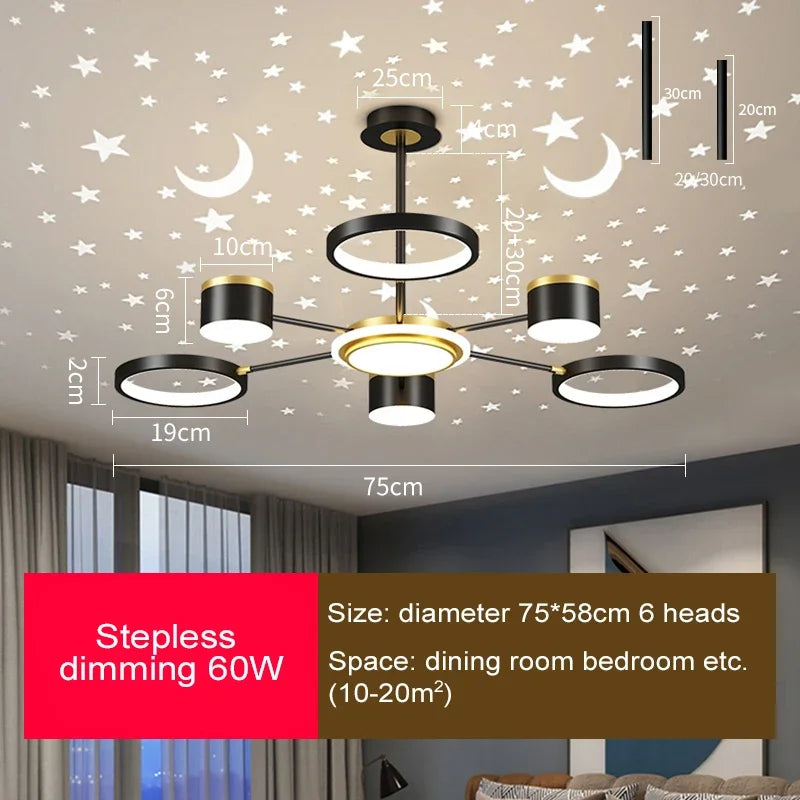 2025 New Chandeliers Romantic Starry Modern Ceiling Light Fixture 6 Lights White Creative Home Stepless Dimmable  Ceiling Lamp