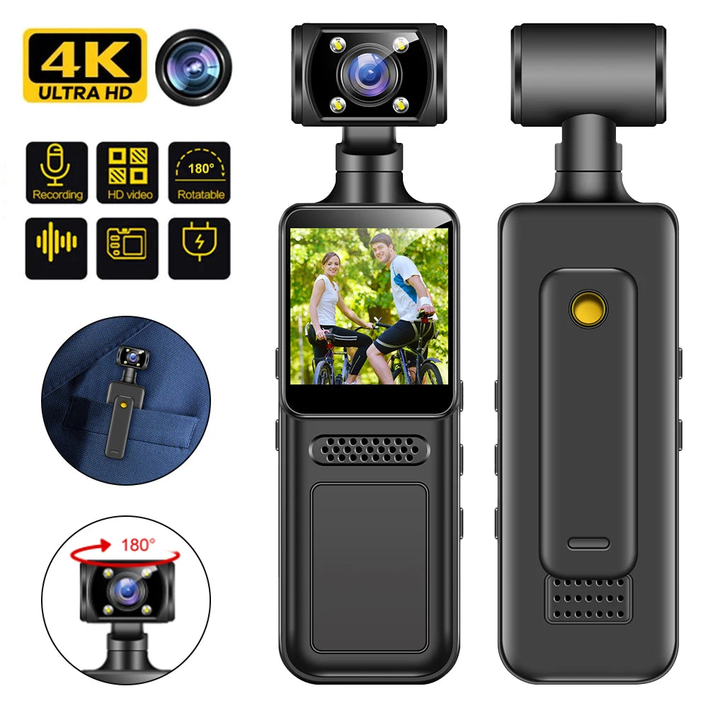 128GB 4K Ultra HD Action Mini Camera 180 Rotatable Vlog Wifi Sports Cam Waterproof Case Helmet Travel Bicycle Driver Recorder - Clikcy