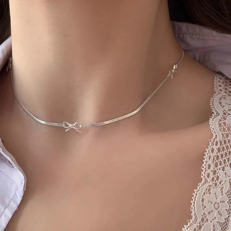 Exquisite Clavicle Chain Elegant Scrub Bow Pendant Necklace For Women Girls Temperament Collar Chain Korean Student - Clikcy