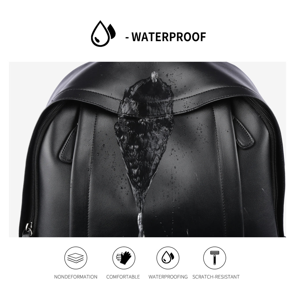 Leather Backpack for Men, 14 inch Laptop Backpack, Travel Daypack with USB Port, Water Resistant Leather Business Daypack - Clikcy