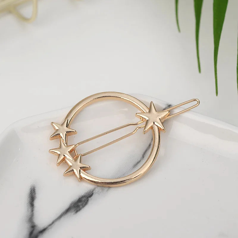 20240Fashion Woman Hair Accessories Triangle Hair Clip Pin Metal Geometric Alloy Moon Circle Hairgrip Barrette Girls Headwear - Clikcy