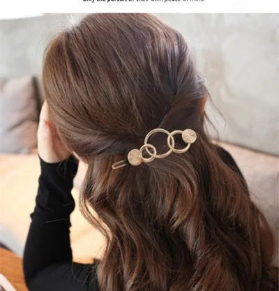 20240Fashion Woman Hair Accessories Triangle Hair Clip Pin Metal Geometric Alloy Moon Circle Hairgrip Barrette Girls Headwear - Clikcy
