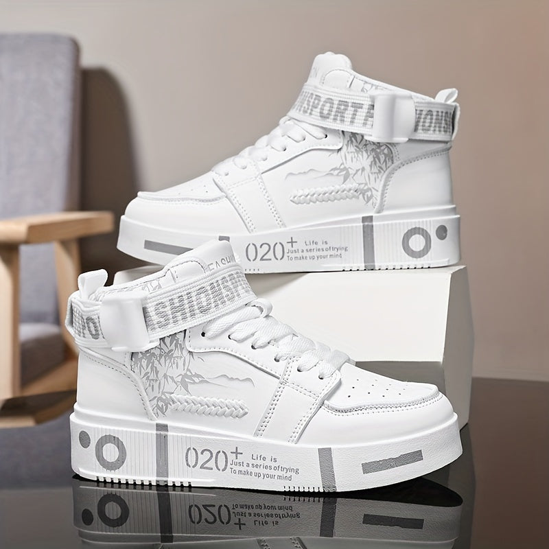 Men's High-Top Fashion Sneakers - Casual Lace-Up Athletic Shoes with Solid Color PU Upper, Breathable PU Lining, Durable Rubber Sole, and Comfort Fabric Insole - Clikcy