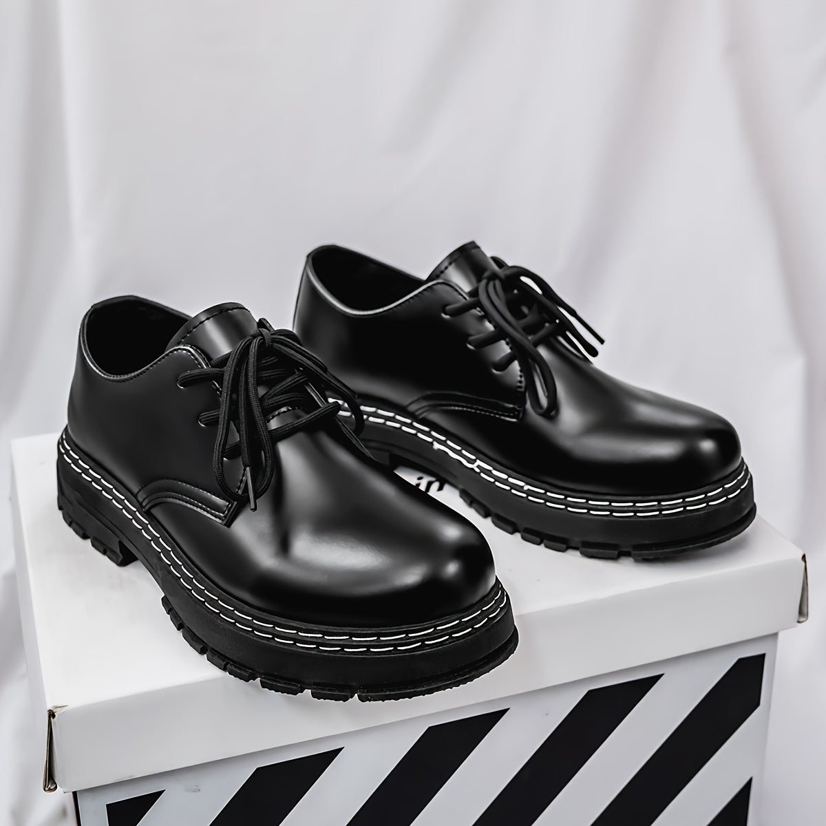 Men'S Classic Black Oxfords, Casual Lace-Up Dress Shoes, Solid Color Faux Low Top with PVC Sole, Round Toe for Daily & Business Wear, Spring/Fall Season - Clikcy