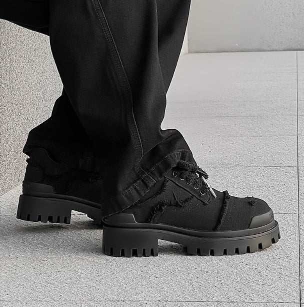 Men's Stylish Star Design Platform Derby Shoes - Casual & Business-Ready, Black with White Rubber Sole, Round Toe, Lace-Up, Perfect for Parties, Outdoor Activities & Everyday Streetwear - Clikcy