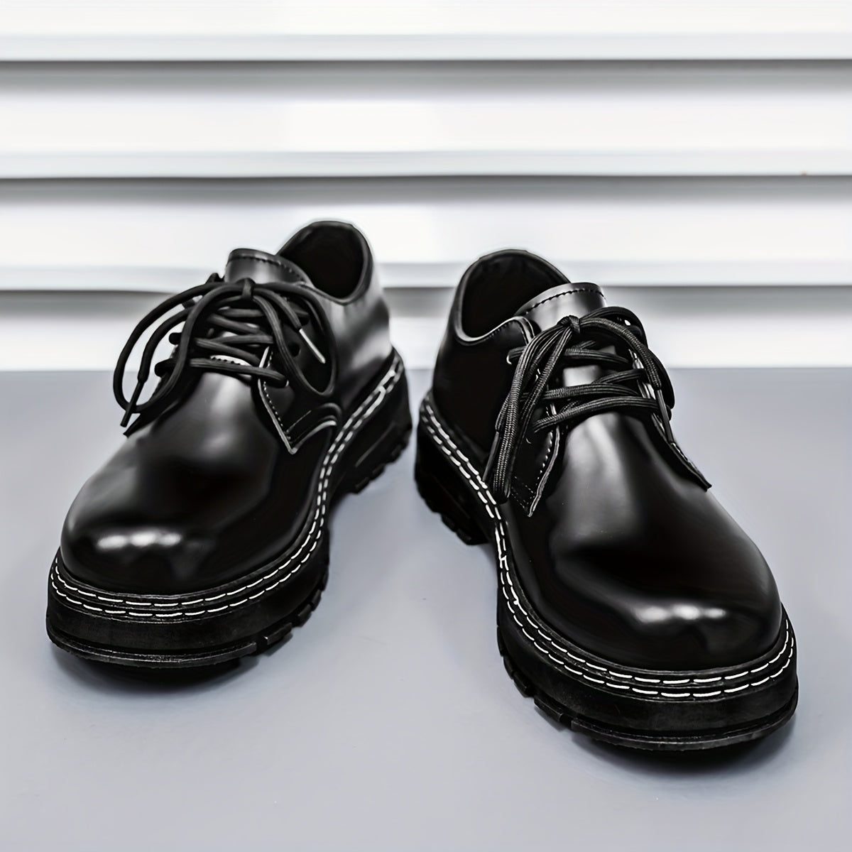 Men'S Classic Black Oxfords, Casual Lace-Up Dress Shoes, Solid Color Faux Low Top with PVC Sole, Round Toe for Daily & Business Wear, Spring/Fall Season - Clikcy